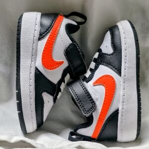Nike toddler Sneakers Size 3C Black White Orange Swoosh | Halloween Edition Vibe